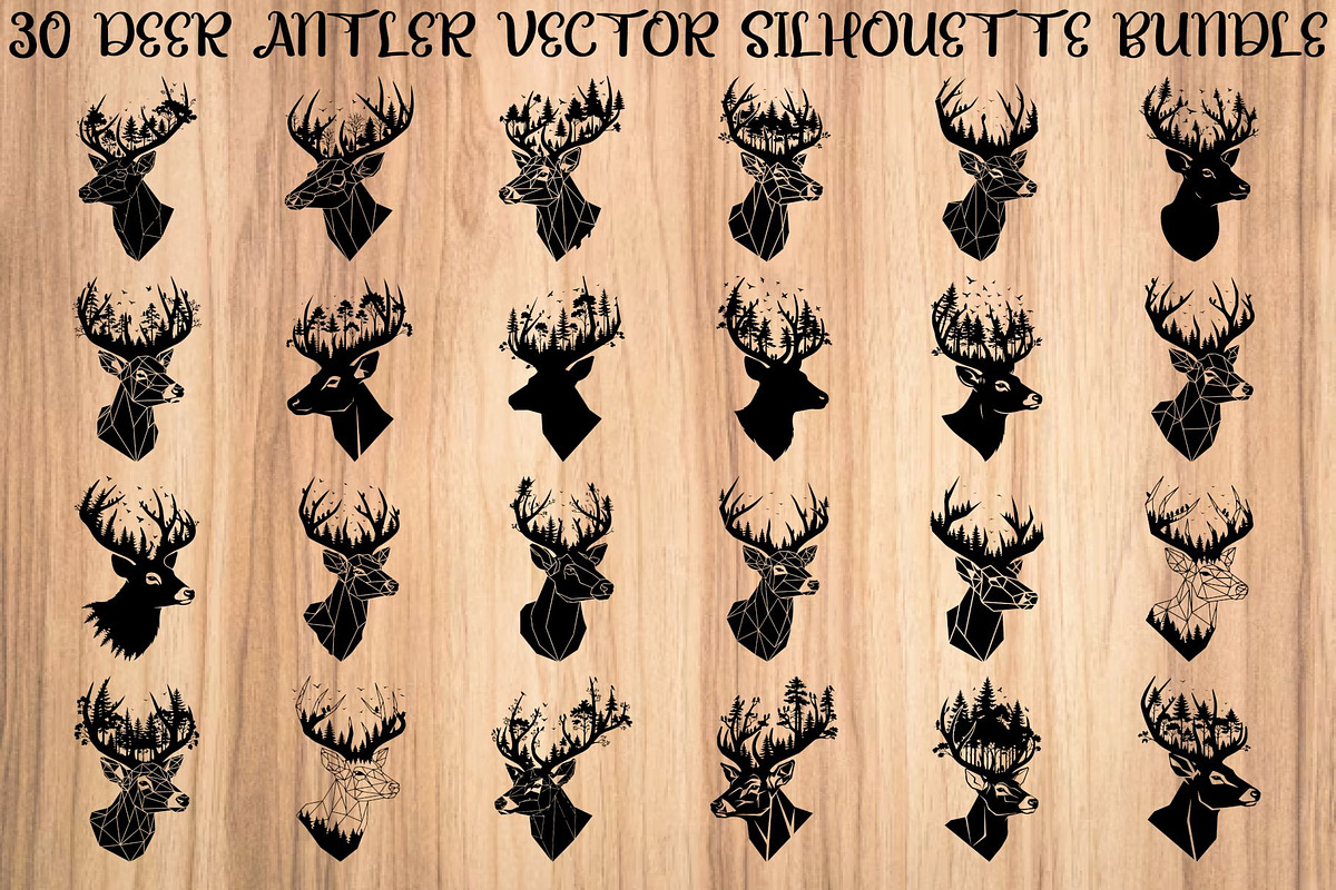 Deer Antler Silhouette Bundle, an Object Illustration by yasushie (Photo 1 of 31)