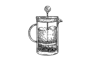 French Press Sketch Hand Drawn