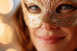 Elegant woman in sparkling masquerade mask, a Person Photo by AlyaAnd