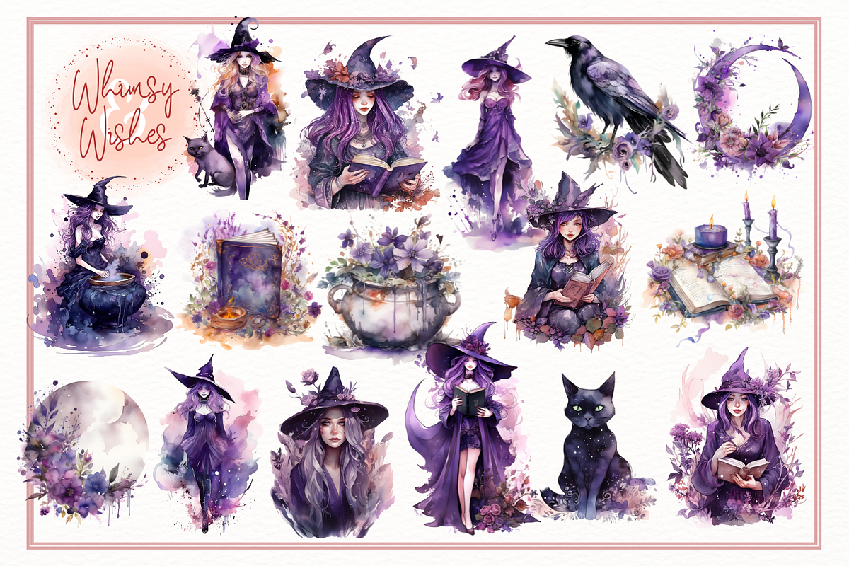 Purple Magic Halloween Witch, a Seasonal Illustration by Whimsy & Wishes (Photo 2 of 3)