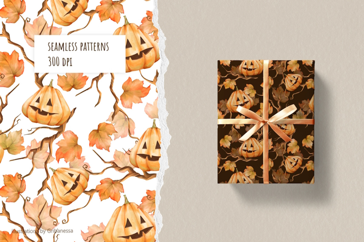 Pumpkin Seamless Pattern Set, a Pattern Graphic by Gribanessa (Photo 3 of 4)