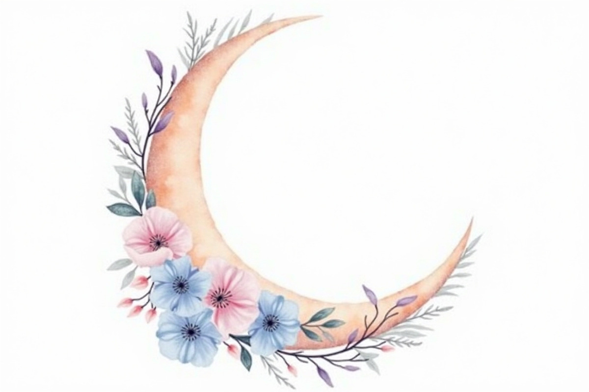 Floral Crescent Moon Watercolor Clip, a Graphic by Gaye Art (Photo 11 of 17)