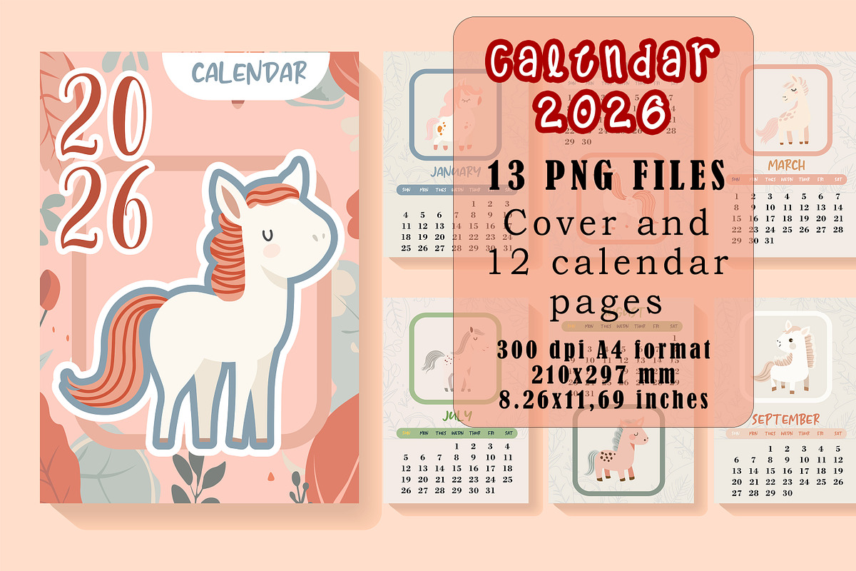 Printable Calendar 2026 Monthly Page, a Stationery Template by Big Squirrel