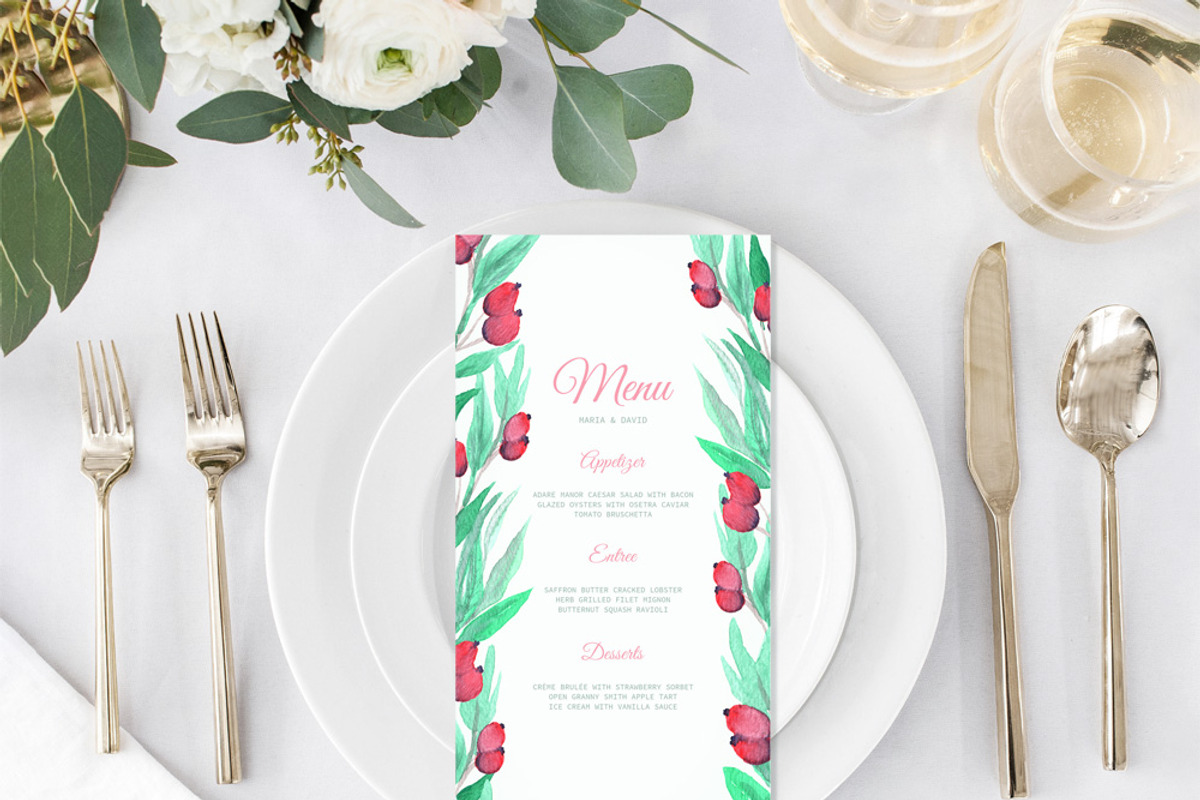 Rosehip Berry Watercolor Wedding Set, an Invitation Template by Love Design (Photo 7 of 12)