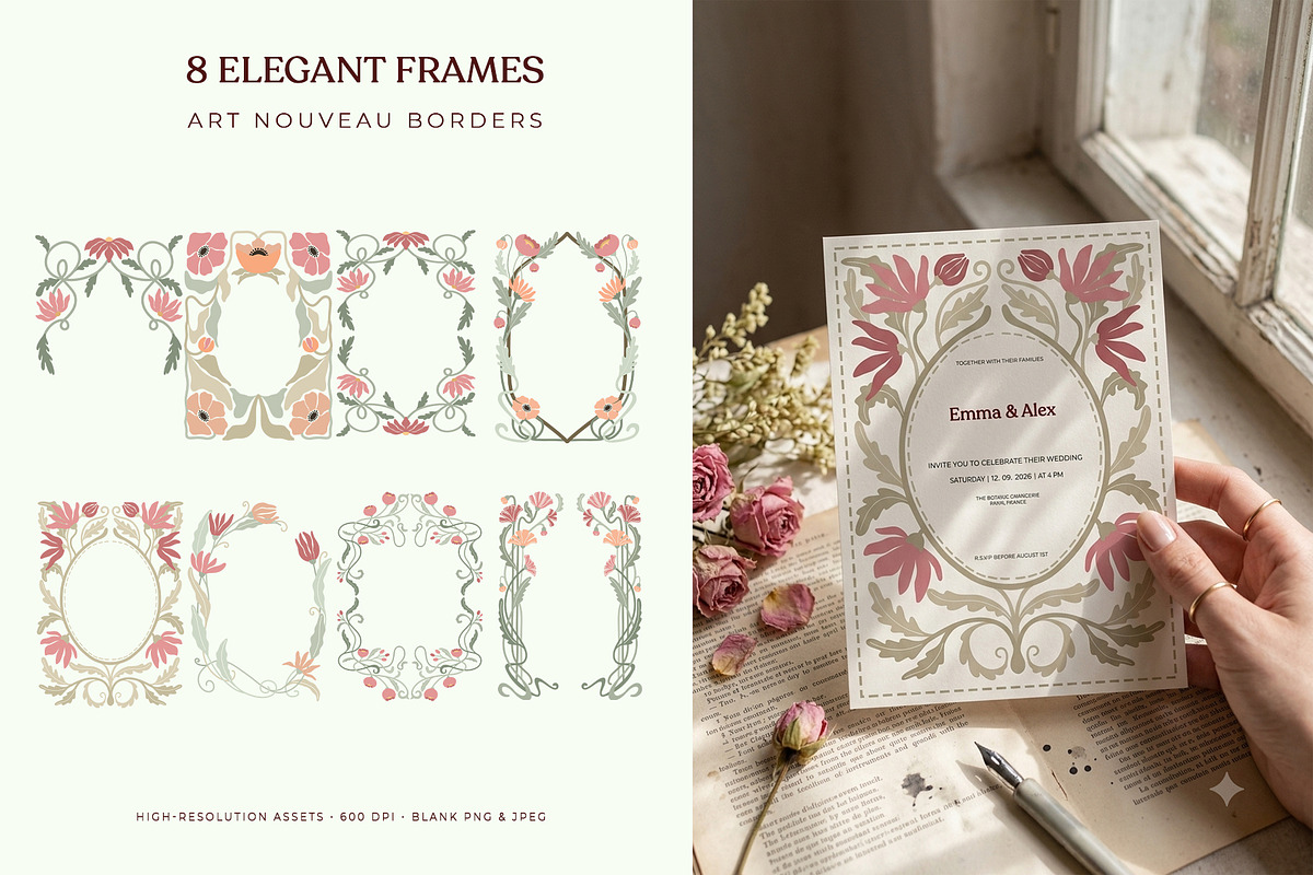 Art Nouveau Floral Graphics Kit, a Decorative Illustration by SunnJaneArt (Photo 3 of 10)