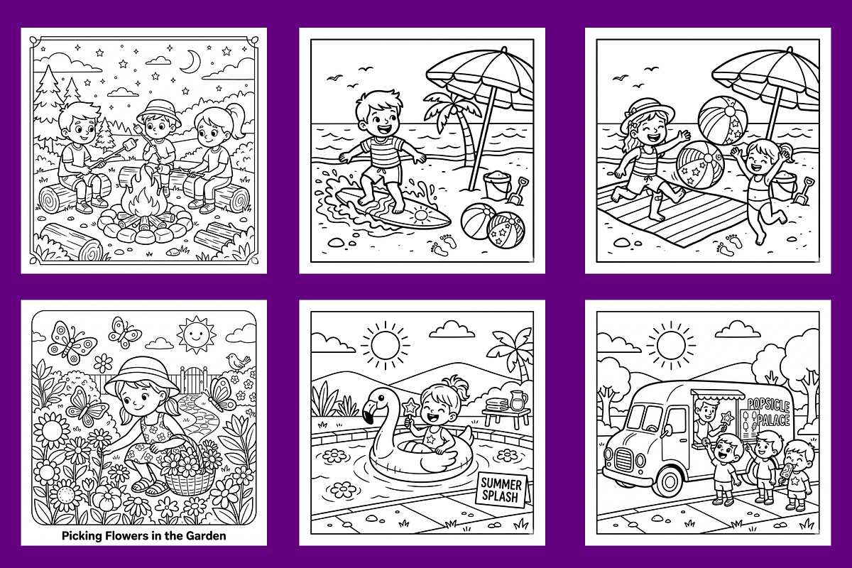 Summer Kids Coloring Pages, a Person Illustration by BerryPieArt (Photo 3 of 3)