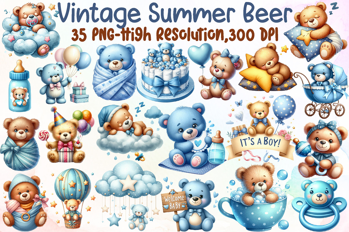 Cute Teddy Bear Baby Shower Clipart, an Illustration by Sublimation Artist (Photo 1 of 6)