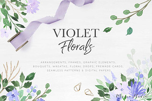 Violet Florals & Greenery Leaves