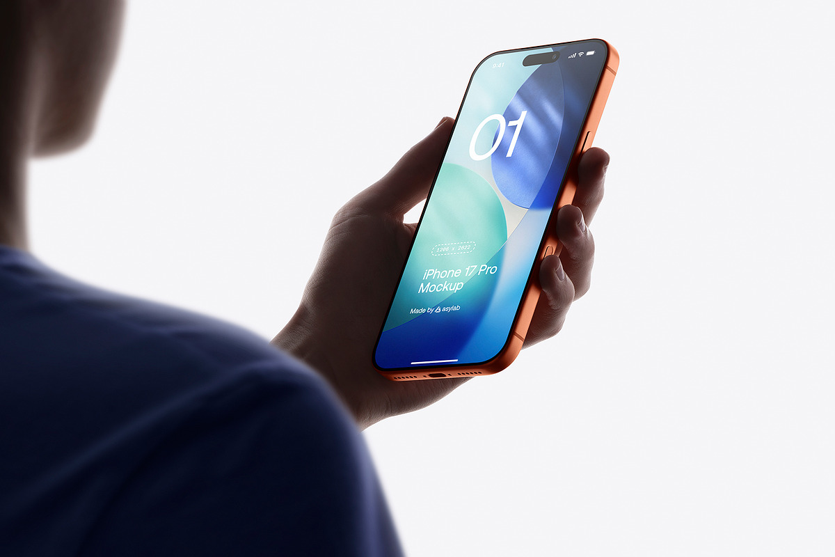 24 iPhone 17 Pro in Hand Mockups, an iPhone Mockup by Asylab (Photo 59 of 107)