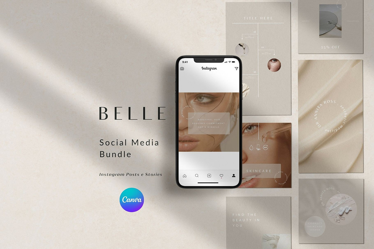 BELLE Instagram templates Canva, a Social Media Template by Studio Suvelle (Photo 1 of 7)
