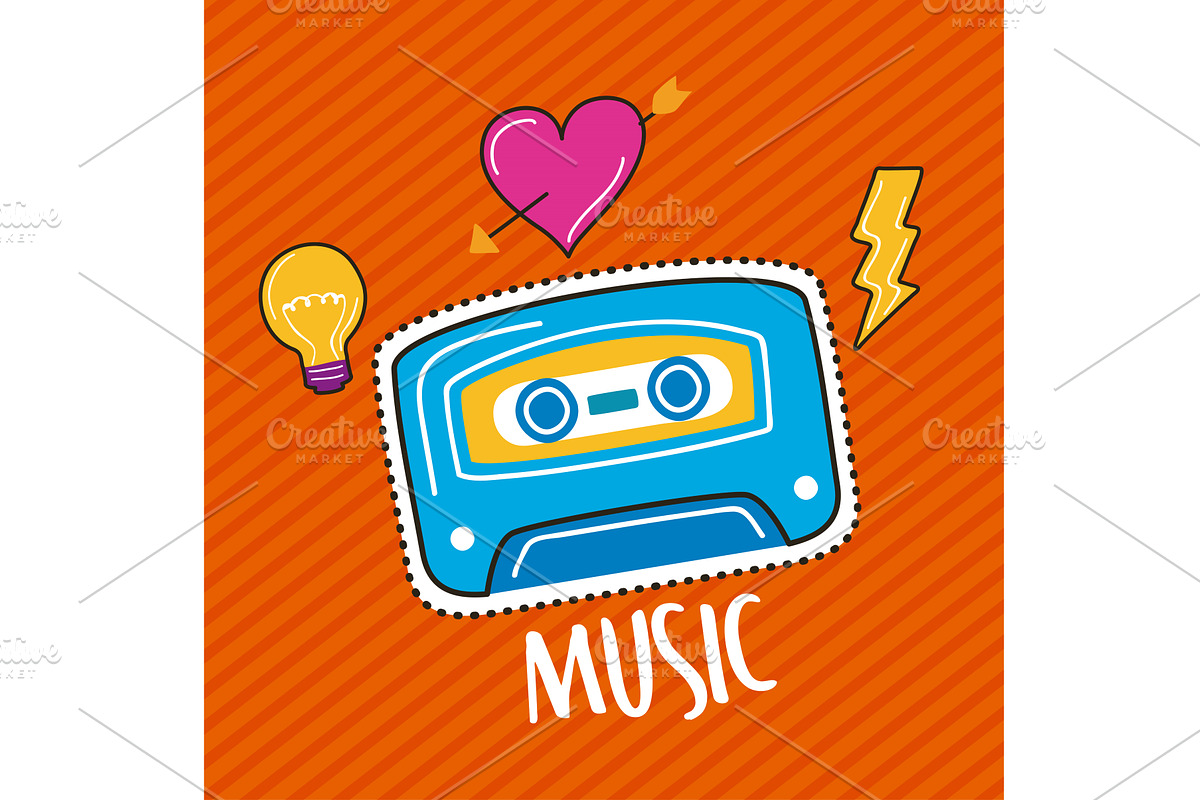 four patches pop art icons, an Object Illustration by studiogstock