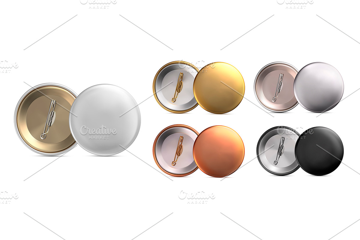Set of round badge pin brooch, an Advertising Mockup by StudioVin