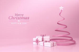 Gift box and christmas tree with a s