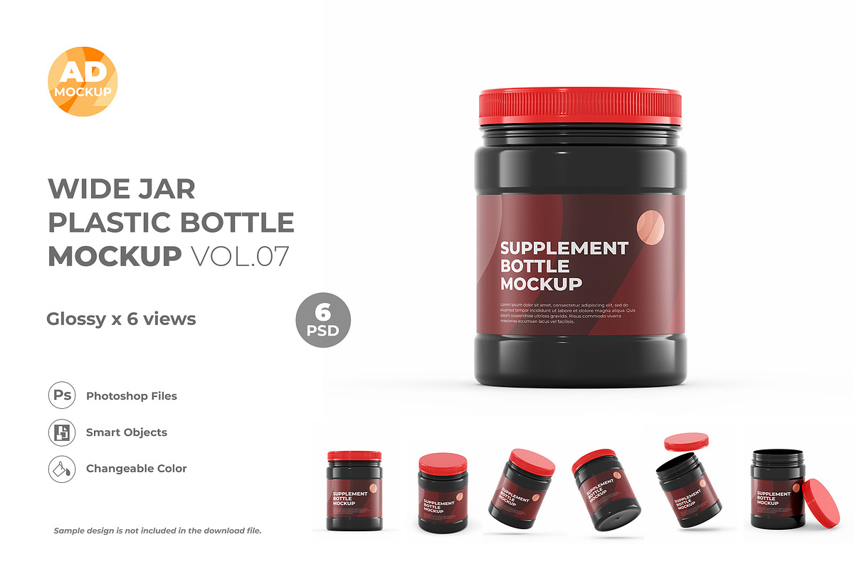 Wide Jar Bottle mokcup 6PSD, a Packaging Mockup by Adstart (Photo 1 of 6)