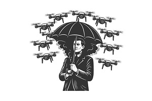 Man Shielding from Surveillance, a Technology Illustration by AlexArt