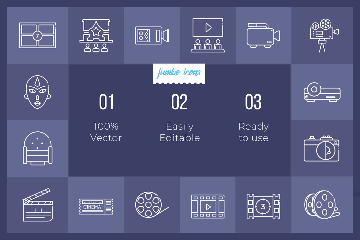Cinema-Movie Line Icons V2, an Outline Icon by Jumbo Icons (Photo 2 of 5)