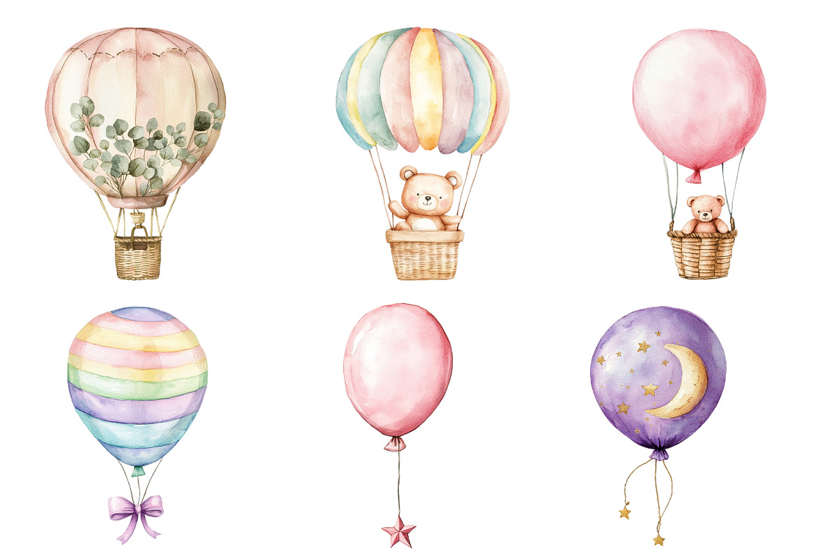 Pastel Hot Air Balloons Clipart, an Illustration by Daily.Designs (Photo 3 of 5)