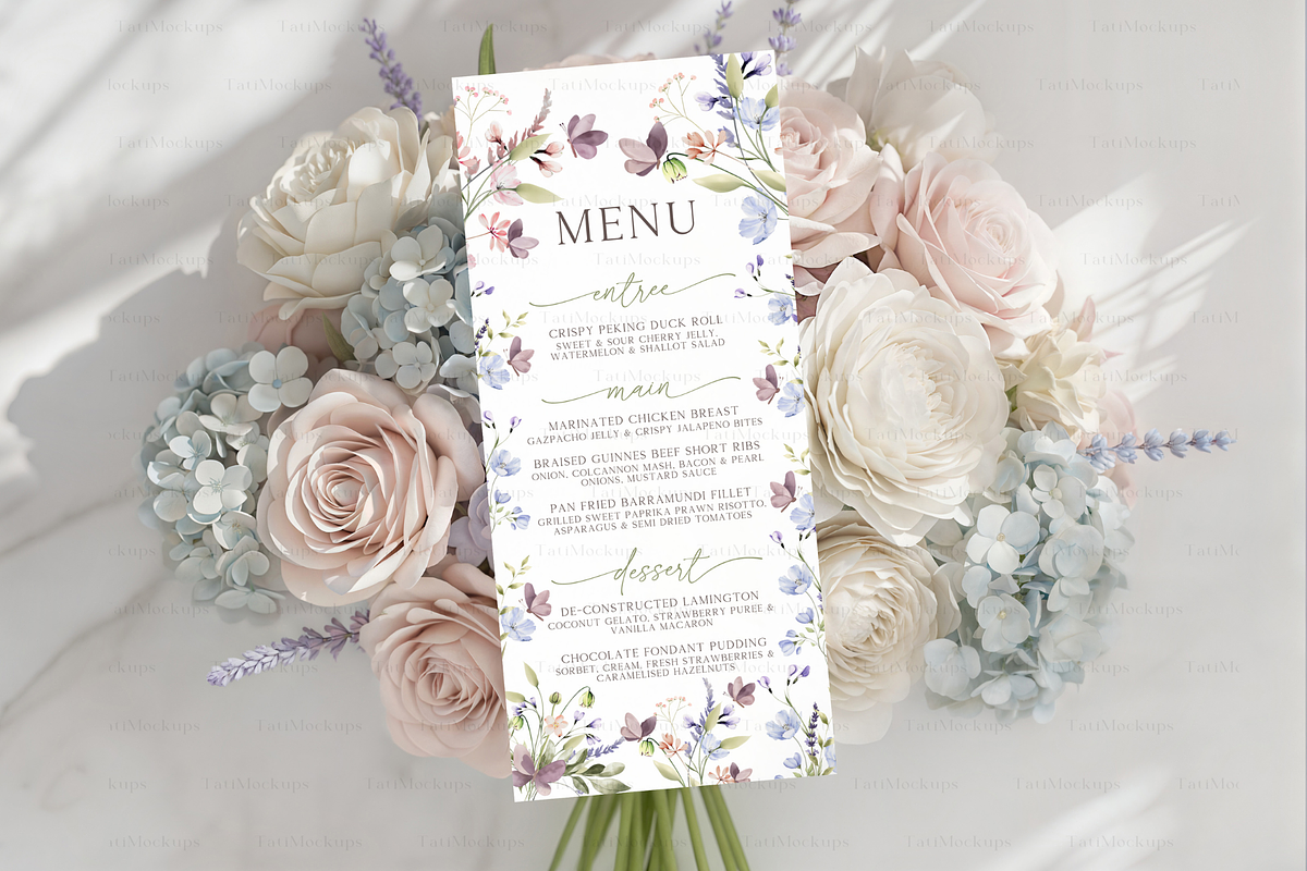 Floral Menu Card Mockup with Bouquet, a Product Mockup by TatiMockup (Photo 4 of 4)