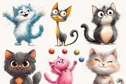 Watercolor Whimsical Cats Clipart, an Animal Illustration by Design Scotch (Thumbnail 2 of 8)