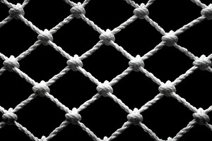 Closeup of white twisted rope net with tight knots in diamond pa, an Abstract Photo by José Manuel Gelpi