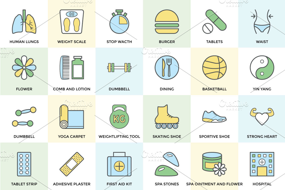 100+ Fitness and Health Icon Set preview 2