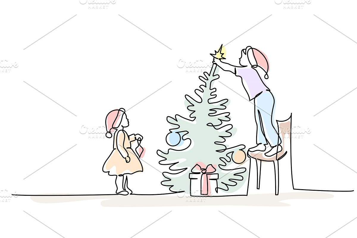 Kids,boy and girl decorate Christmas, a Person Illustration by Valenty