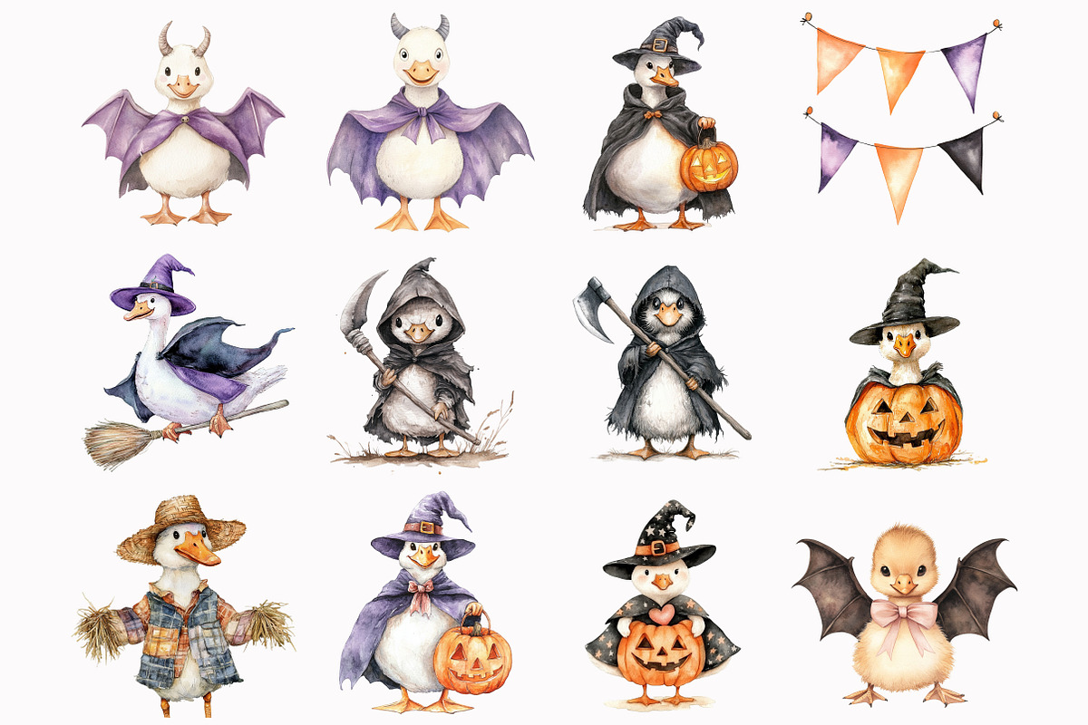 Whimsical Halloween Goose Clipart, an Illustration by Design Market (Photo 2 of 4)