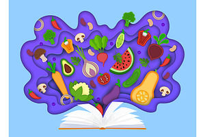 3D paper cut cooking book, a Food Illustration by Vector Tradition