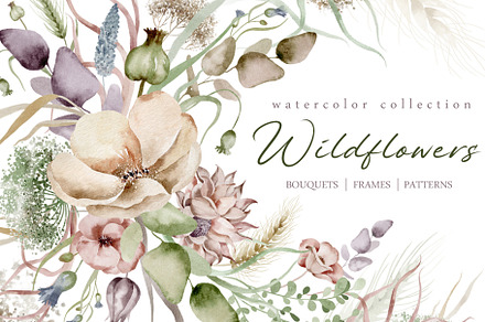 Watercolor Wildflower Clipart Set