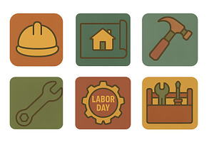 Labor day icon set featuring tools a, an Illustration by Dvoevnore photos