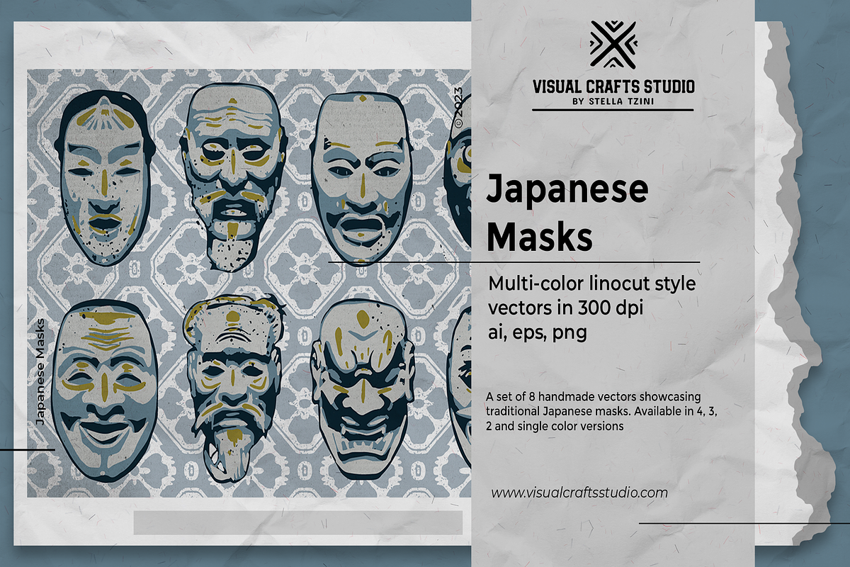 Japanese Masks vector collection, a Decorative Illustration by Visual ...