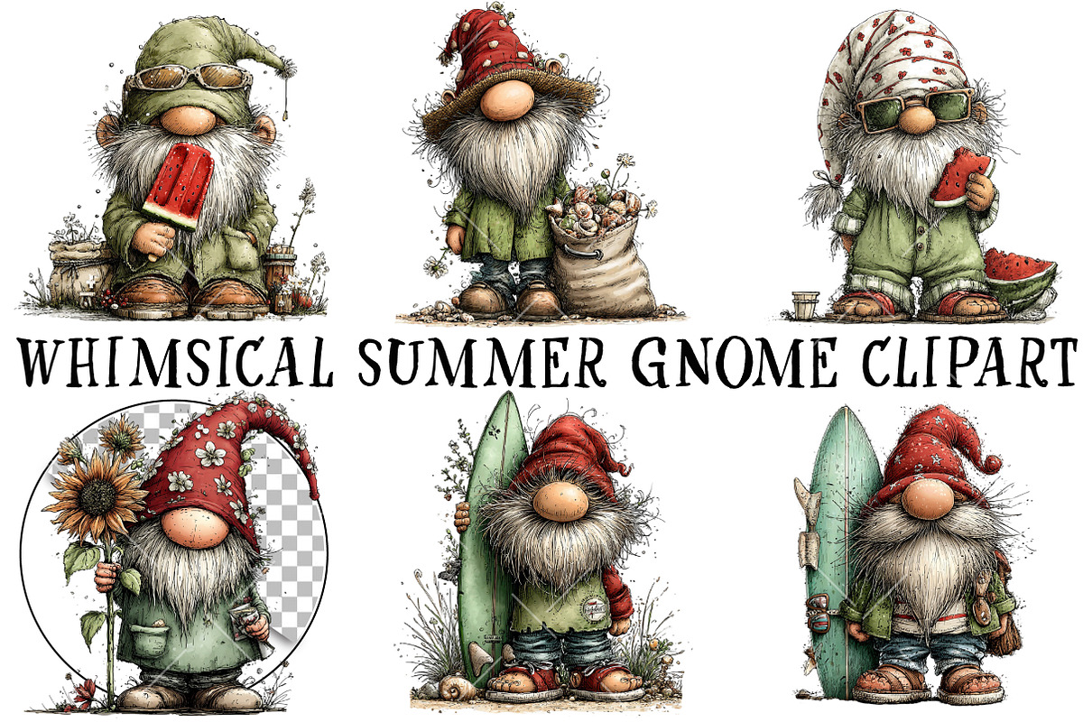 Whimsical Summer Gnome Clipart, an Illustration by OK Design (Photo 2 of 6)