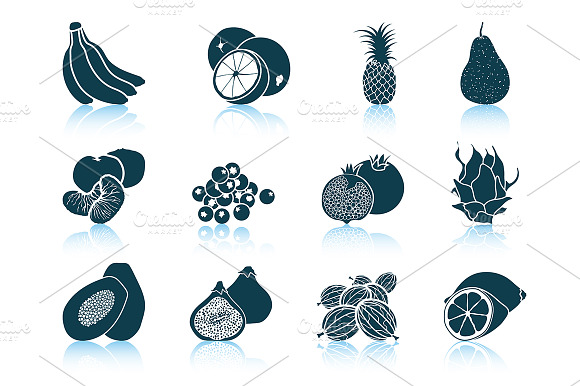 Set Of 12 Fruit Icons