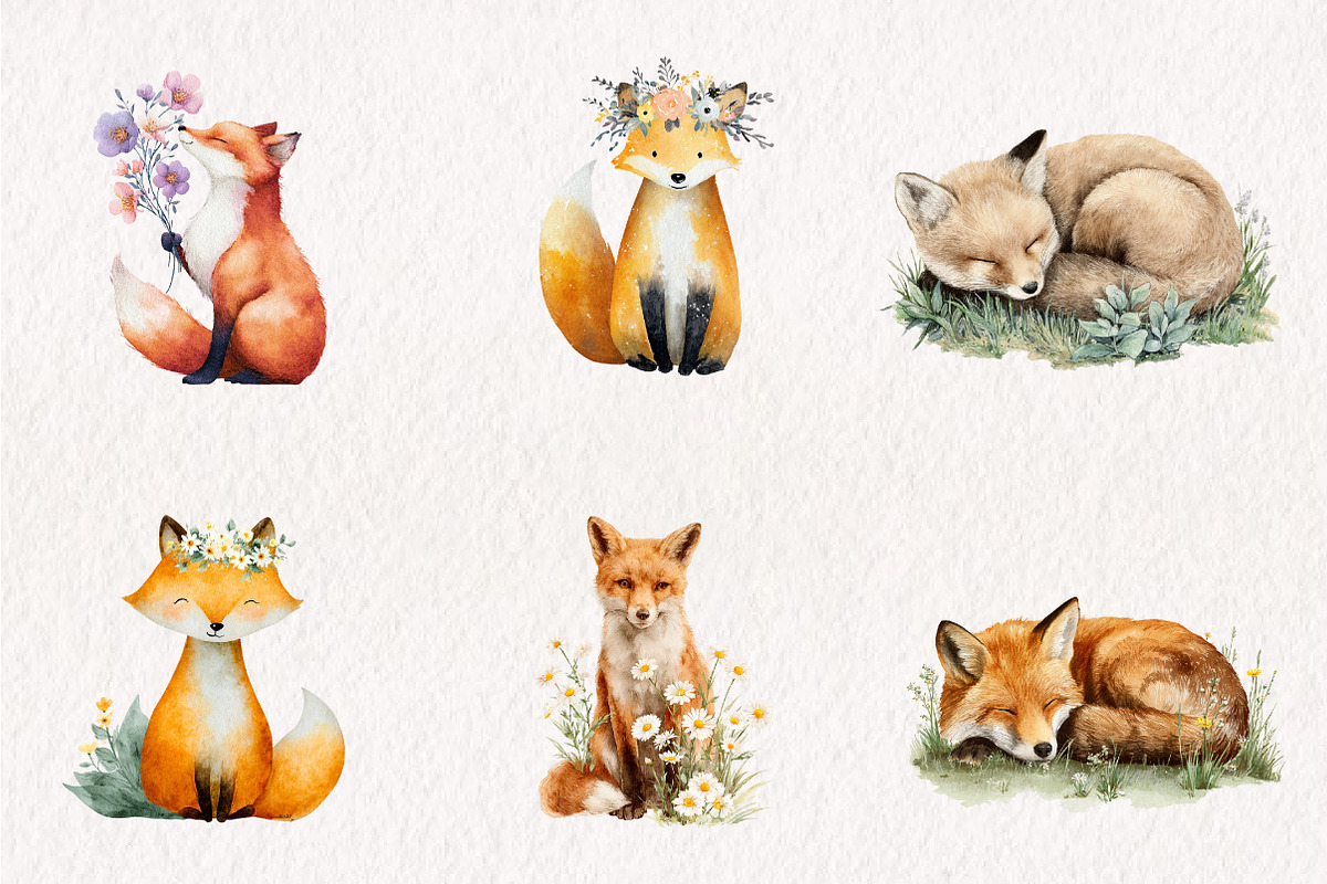 Watercolor Fox Meadow Clipart, an Illustration by CreationArt (Photo 6 of 7)