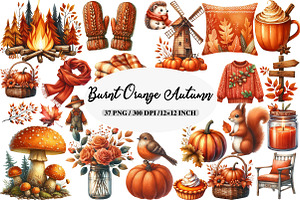 Burnt Orange Autumn Clipart, an Illustration by Daily.Designs