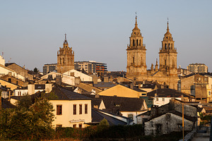 Historic City Rooftops and Cathedral Towers at Sunset, Lugo, Spa, an Architecture Photo by Bepslabor