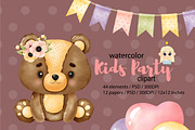 Baby Girl Birthday Party Clipart, an Animal Illustration by Natalya_Mona_Art (Thumbnail 5 of 9)