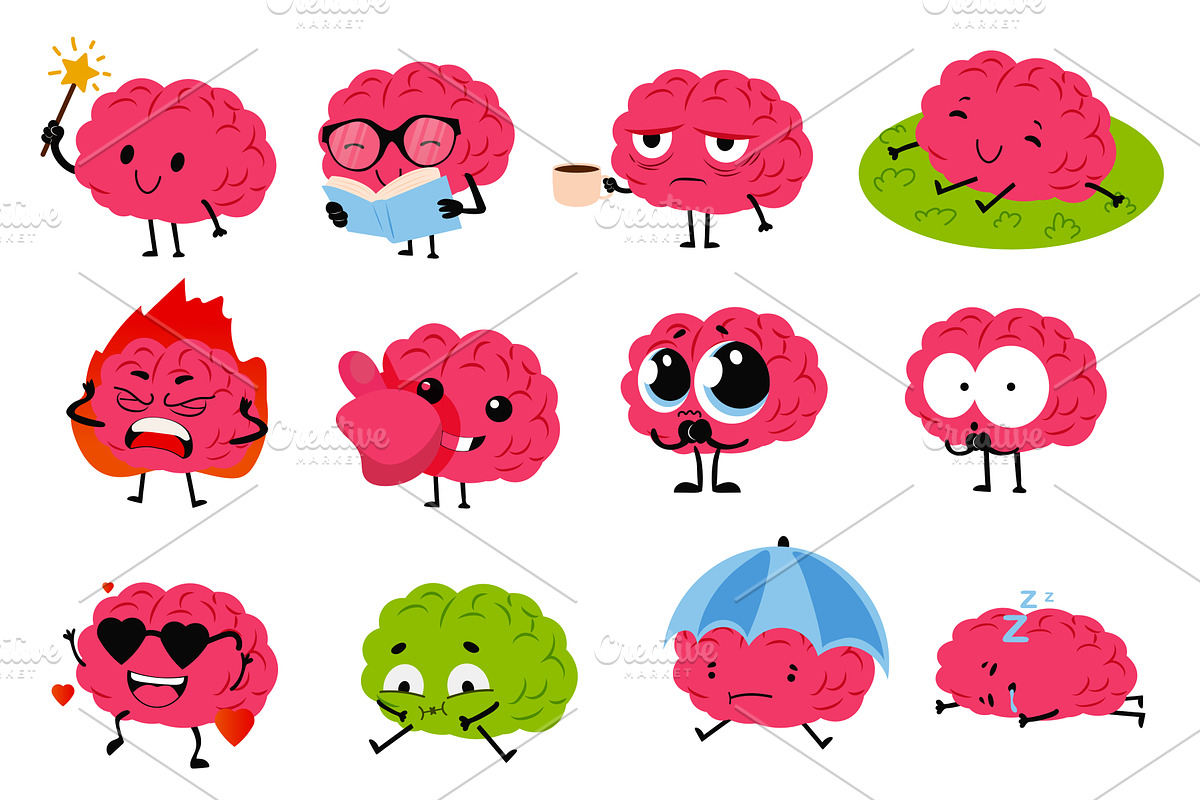 Brain Character Set, an Object Illustration by alexdndz