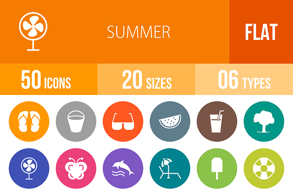 50 Summer Flat Round Icons