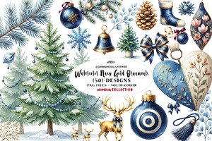 Watercolor Navy Gold Ornaments