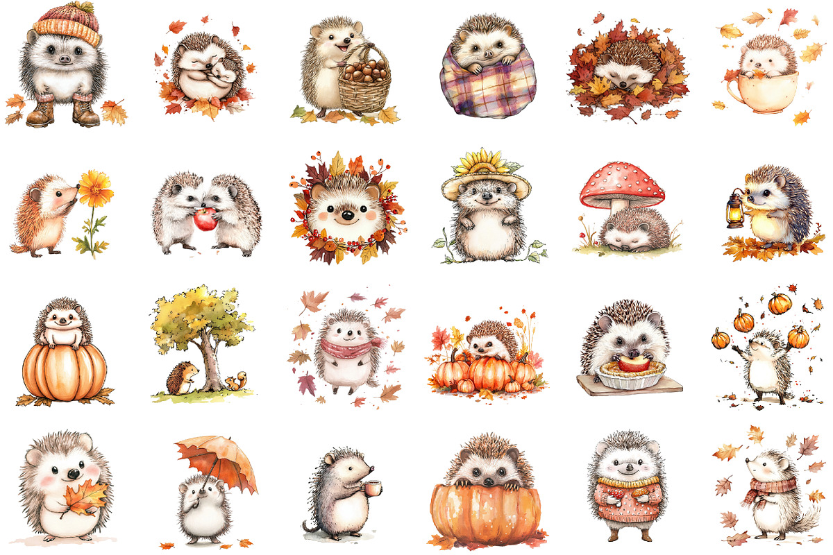 Autumn Hedgehogs Clipart, an Illustration by Sublimation Artist (Photo 2 of 6)