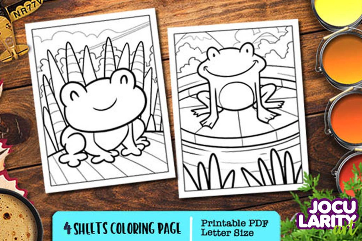 Cute Frog Coloring Pages, an Animal Illustration by Jocularity Art (Photo 3 of 3)