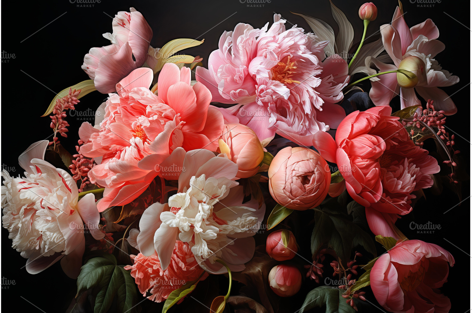 Lush peonies blooming elegantly in a, a Nature Photo by Ylivdesign