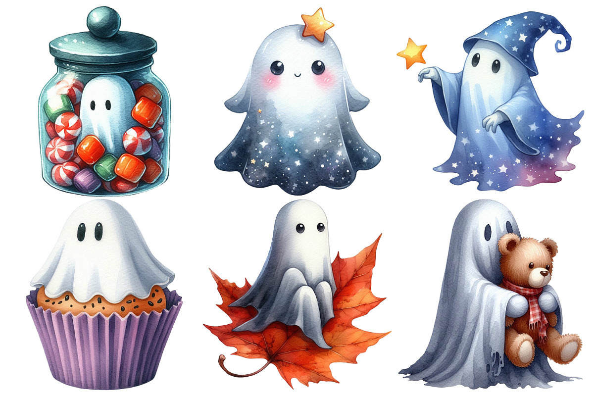 Cute Ghosts Clipart Bundle, an Illustration by Pixels.Craft (Photo 3 of 7)