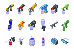 Paint Sprayer Icons Set Isometric