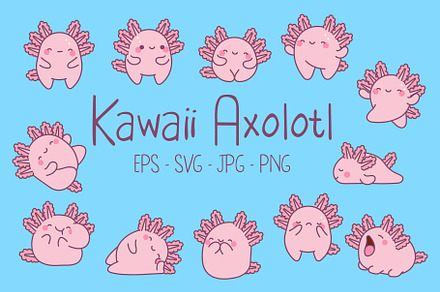 Kawaii Axolotl Set Illustrations