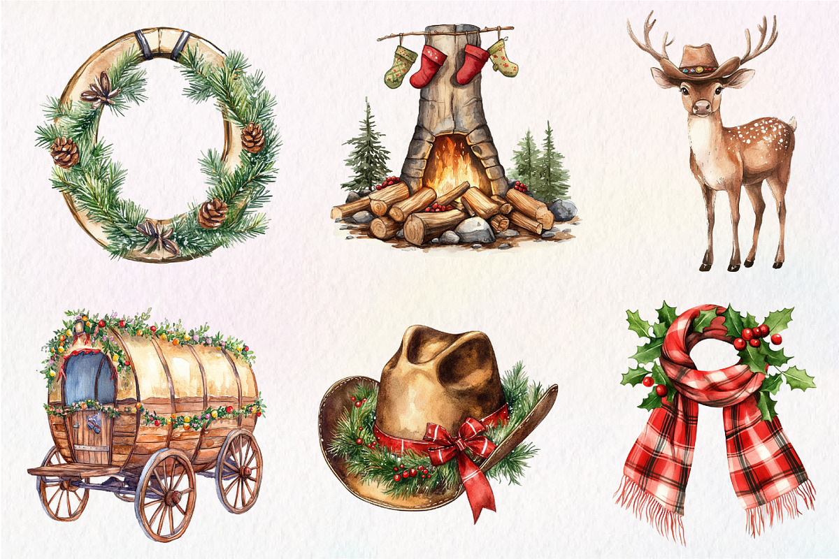 Western Cowboy Christmas Clipart, an Illustration by Dream Creation (Photo 3 of 6)