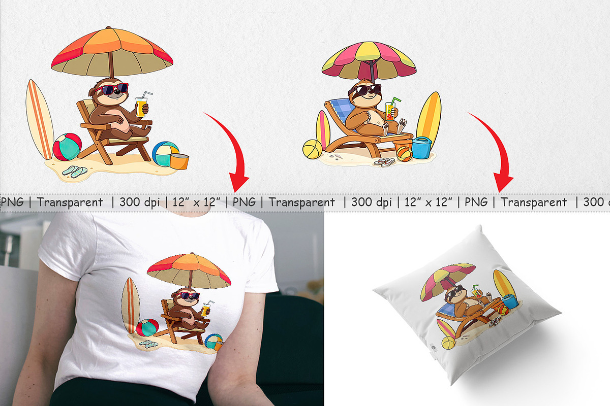Summer Sloth Clipart, a Graphic by Artnoy (Photo 3 of 5)
