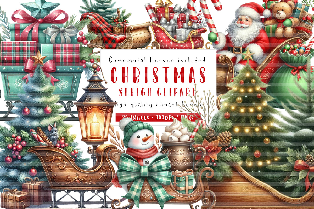 Christmas Sleigh Sublimation Clipart, an Illustration by CreationArt (Photo 1 of 6)