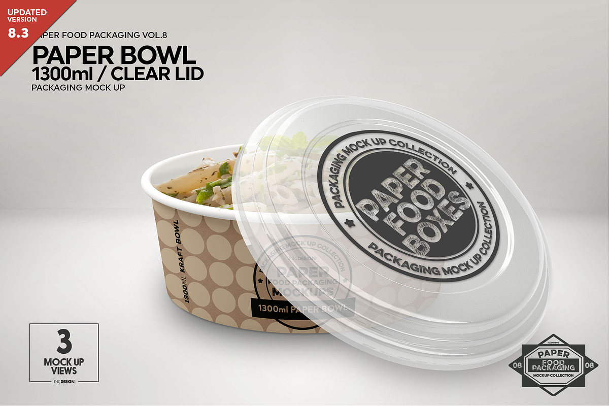1300ml Paper Bowl Clear Lid Mockup, a Product Mockup by INCDesign (Photo 1 of 8)